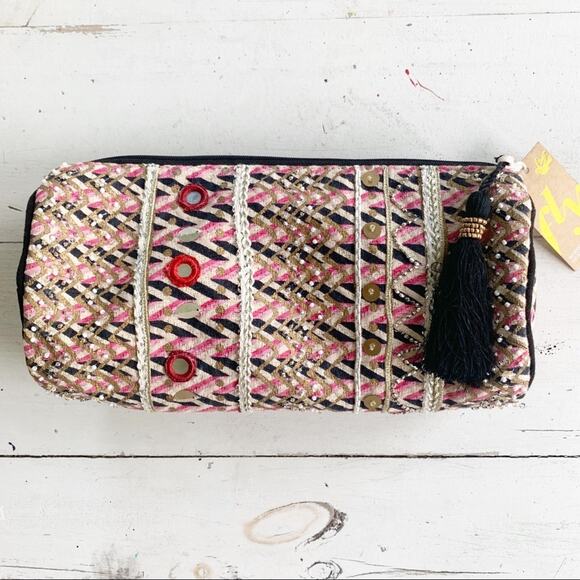 Boho Embellished Clutch With Tassel - Picture 1 of 9